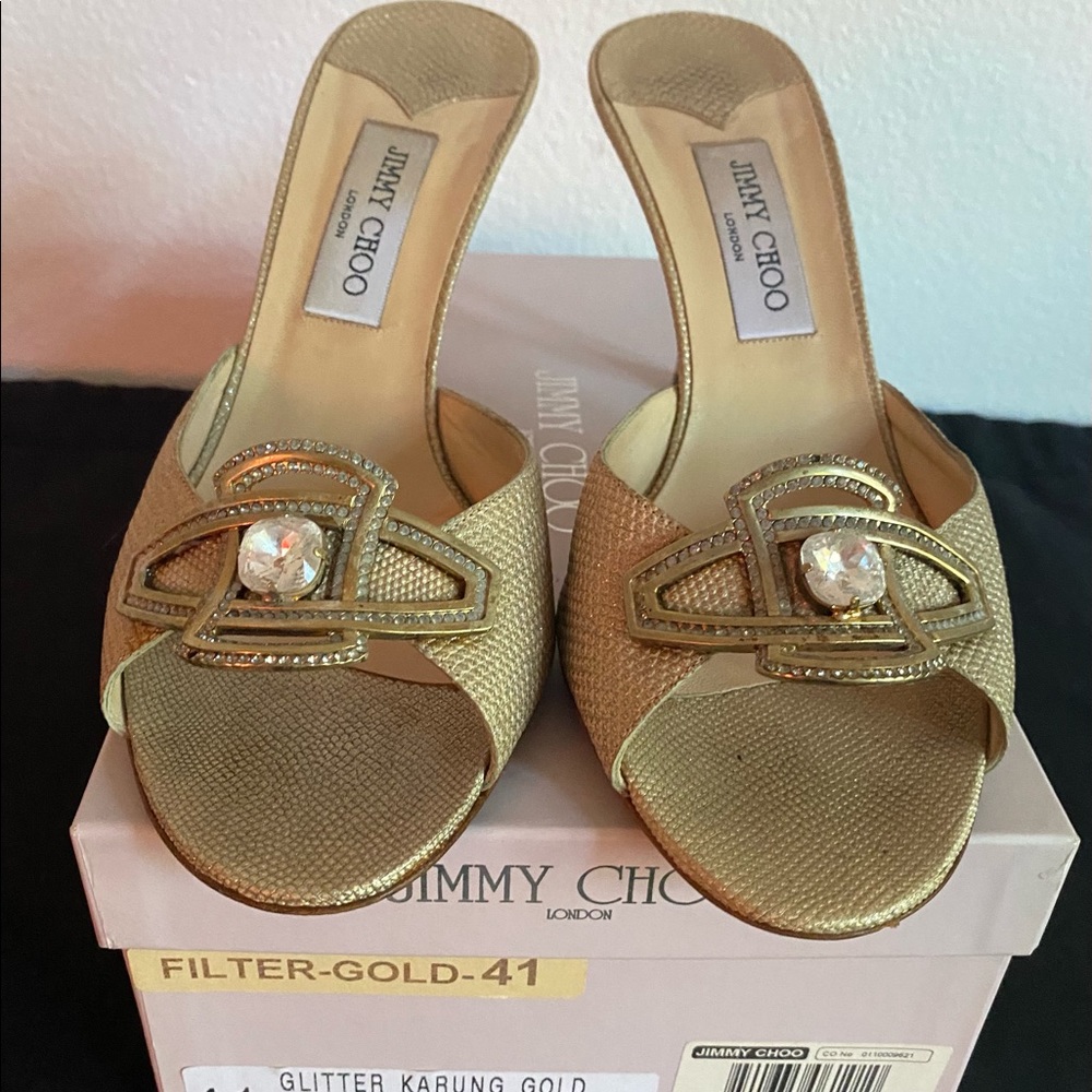 Jimmy Choo Gold Glitter Shoes Size 10